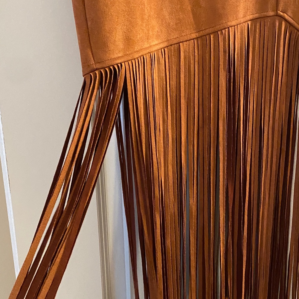 Tan Fringe Jacket Black Crop Top, Fringe Skirt - Picture 7 of 8